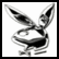 Black-and-white pixelated bunny head with large ears and a curled tail, next to red stylized text reading "Foxy" on white background.