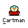 A 4x3 contact sheet of pixel art frames showing a cartoon character in red clothing with blue hair, displaying various speech bubbles and expressions across sampled animation frames.