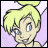 Pixelated cartoon character with blonde hair and blue eyes on a light purple background, static single-frame image.