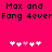 Pixelated text reads "Max and Fang 4ever" on bright pink background with two of white/pink heart icons