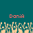 Two identical pixelated text labels 'DoniA' in red appear above a of abstract, blocky shapes on a teal background