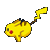 Four pixelated yellow cartoon character frames with red cheeks and lightning-shaped tail in 2x2 contact sheet layout on gray background