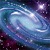 A spiral galaxy with blue and purple hues, featuring a bright central core and scattered stars against a dark background.
