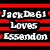 Static pixel art icon with red and black striped background, white text reading 'Jack D361 Loves Essendon', and a red-and-silver emblem on the right.