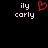Pixelated text 'ily carly' in light pink on black background with a red heart symbol between two instances of the text.