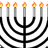 Pixelated menorah with nine lit candles on a white background, rendered in black, gray, orange, and yellow tones.
