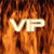 A static image shows the letters 'VIP' in a glowing white font against a fiery orange and brown background with pixelated textures.