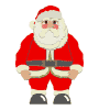 Pixelated Santa Claus in red suit with white trim, black belt, and boots, shown in multiple poses against gray background.
