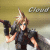 Pixelated character with spiky blonde hair in dynamic pose, wearing dark clothing against gradient background with partial text.