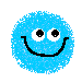 Two blue pixelated circular icons with white eyes and black smiles; one shows a tongue, the other does not.