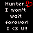 Pixelated text on black background with red heart symbol replacing period after 'Hunter' in left , both display identical message