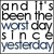 Pixelated text reads 'and It's been the worst day since yesterday' in black and blue on white background with gray border.