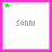 A contact sheet of 11 animated frames showing a green star moving across the top-left corner while orange text "sonni" remains centered on white backgrounds with pink borders.