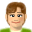 Pixelated character with brown hair and green shirt showing six sequential facial expressions from open eyes to tears.