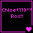 Pixelated pink text 'Chloet119xx Rox!!' on black background with pink border and heart symbols changing across frames.