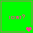 Four green square with pink borders display 'rawr?' text and changing heart symbols