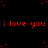 Red text repeats 'i love you' across a black background with scattered red dots, partially obscured by a gray rectangle.
