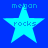 Four identical cyan stars on blue background with 'megan' above and 'rocks' inside each star, displayed in a
