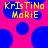 Pixelated text 'KrisTino Marie' in yellow on blue circles against a pink background with scattered blue shapes.