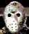 A pixelated white hockey mask with dark eye holes and a brownish chin strap against black background, next to green text reading 'Original Icons .com' on dark green.
