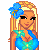 Pixel art contact sheet showing a bikini-clad woman with blonde hair and blue accessories across multiple frames, including full-body view, close-up of legs, and text elements reading "the SUMMER" on a gradient background.