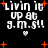 Pixelated text reads "livin it up at 9.m.s!!" with orange stars and white hearts on black background, animated with shifting text and star positions.
