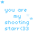 Pixelated blue text reads "you are my shooting starr<33" with scattered light blue stars on white background, showing animation changes in star positions across frames.