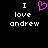Black background with white pixelated text 'I love andrew' and a pink pixelated heart symbol above the text.
