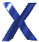 Blue X-shaped icons with metallic sheen on gray background, varying in size and position