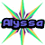 A starburst-shaped icon with multicolored rays and a central text label reading 'Alyssa' in blue letters on black background.