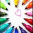 Colorful pencil icons arranged in a circular pattern around a central text block with a pink heart symbol.