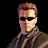 Pixelated image of a person with short brown hair, dark sunglasses, and a collared jacket over a shirt against black background.