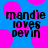 Blue background with pink circular shapes and black pixelated text reading "mandie loves devin" in two identical side-by-side arrangements.