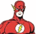 A pixelated image of a DC Comics superhero character in red costume with yellow lightning bolt emblem, next to green text reading "Original Icons .com" on dark background.