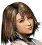 A pixelated image of a person with shoulder-length brown hair and light skin, next to green text on a dark background.