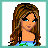 A 3x3 contact sheet of pixel art frames showing a cartoon woman with long brown hair in various poses and close-ups, wearing a blue crop top with green vines and yellow sunflower design, dark jeans, white bracelets, holding a colorful bucket, with text elements "baby" and "florida" visible across different panels.