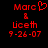 Red pixelated text on black background shows 'Marc & Liceeth 9-26-07' with a heart symbol replacing the ampersand in one view.