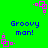 Green background with blue text "Groovy man!" and pink square-shaped animations at corners.