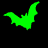 Three green pixelated bat shapes on black background, each in distinct flight poses with wings spread or folded.