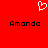 Red background with white pixelated heart symbol above two identical black text labels reading "Amanda".
