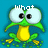 Pixelated green frog with large white eyes and yellow belly sits on blue background, text above reads 'what' then 'u' then 'Lookin At'.