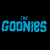 Animated contact sheet of The Goonies logo frames with blue text and small white highlights on black background