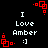 Black background displays white text "I Love Amber :]") with red square-dot animations at corners, repeating in a pattern