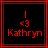 Red pixelated text and symbols on black background with red lines, showing 'Kathryn' below '<3' and a vertical line above