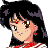 Pixelated anime-style character with black hair, brown eyes, red earrings, and a red-and-white striped top against a white background.