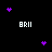 Pixelated black background with scattered purple star-like shapes and white text 'BRII' in blocky font, gray rectangle at bottom right.