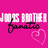 A four- of pixelated images: pink background with 'JONAS BROTHERS' text and heart, three people in dark clothing, white background with 'It's a thing!' text and shield symbol