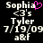 Pixelated text displays 'Sophia <3's Tyler 7/19/09 a&f' with a pink heart symbol replacing the apostrophe in 'Sophia's'.