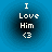 Four identical circular icons with blue gradient backgrounds display white text "I Love Him <3" in pixelated font.