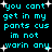 Pixelated cyan text on black background with white starbursts, repeating 'you cant get in my pants cus im not warin any' across multiple lines.